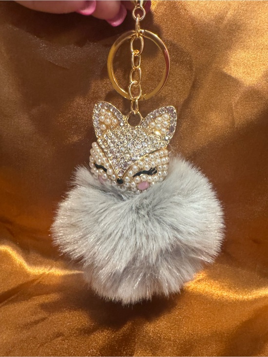 Accessories - NWOT Sparkling Fox Pom Bag Charm or Keychain - Gray Faux Fur - Sassy & Classy